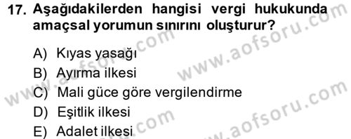 Genel Vergi Hukuku Dersi 2014 - 2015 Yılı (Vize) Ara Sınav Soruları 17. Soru