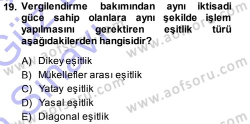 Genel Vergi Hukuku Dersi 2014 - 2015 Yılı (Vize) Ara Sınav Soruları 19. Soru