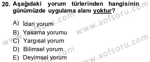 Genel Vergi Hukuku Dersi 2014 - 2015 Yılı (Vize) Ara Sınav Soruları 20. Soru
