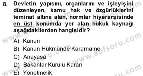 Genel Vergi Hukuku Dersi 2014 - 2015 Yılı (Vize) Ara Sınav Soruları 8. Soru