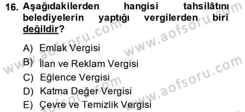 Genel Vergi Hukuku Dersi 2014 - 2015 Yılı (Final) Dönem Sonu Sınavı 16. Soru