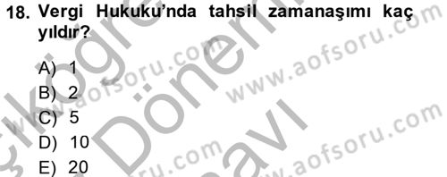 Genel Vergi Hukuku Dersi 2014 - 2015 Yılı (Final) Dönem Sonu Sınav Soruları 18. Soru