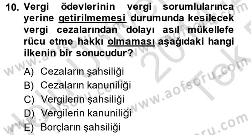 Genel Vergi Hukuku Dersi 2014 - 2015 Yılı Tek Ders Sınav Soruları 10. Soru