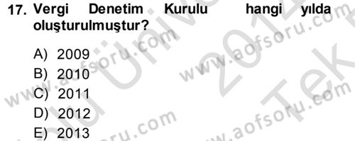 Genel Vergi Hukuku Dersi 2014 - 2015 Yılı Tek Ders Sınav Soruları 17. Soru