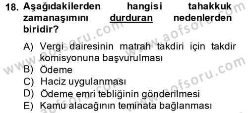Genel Vergi Hukuku Dersi 2014 - 2015 Yılı Tek Ders Sınav Soruları 18. Soru