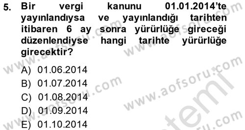 Genel Vergi Hukuku Dersi 2014 - 2015 Yılı Tek Ders Sınav Soruları 5. Soru