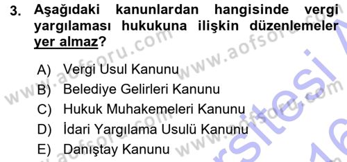 Genel Vergi Hukuku Dersi 2015 - 2016 Yılı (Vize) Ara Sınav Soruları 3. Soru