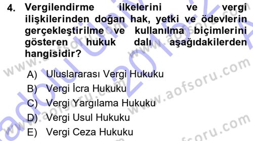 Genel Vergi Hukuku Dersi 2015 - 2016 Yılı (Vize) Ara Sınav Soruları 4. Soru