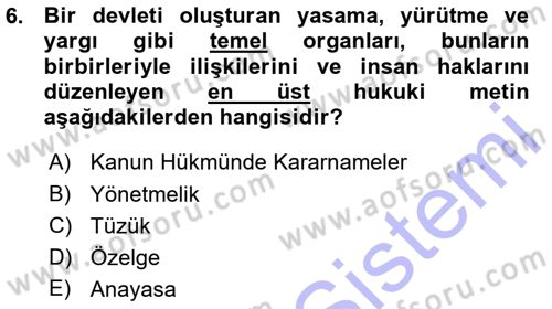 Genel Vergi Hukuku Dersi 2015 - 2016 Yılı (Vize) Ara Sınav Soruları 6. Soru