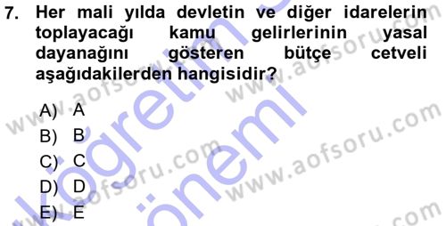 Genel Vergi Hukuku Dersi 2015 - 2016 Yılı (Vize) Ara Sınav Soruları 7. Soru