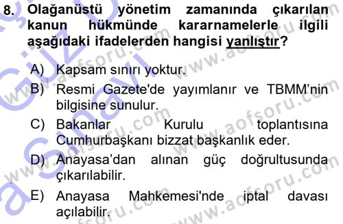 Genel Vergi Hukuku Dersi 2015 - 2016 Yılı (Vize) Ara Sınav Soruları 8. Soru