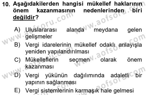 Genel Vergi Hukuku Dersi 2015 - 2016 Yılı (Final) Dönem Sonu Sınav Soruları 10. Soru