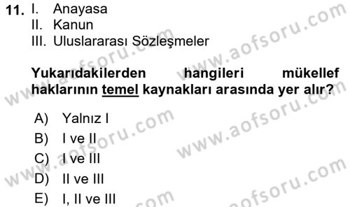 Genel Vergi Hukuku Dersi 2015 - 2016 Yılı (Final) Dönem Sonu Sınav Soruları 11. Soru