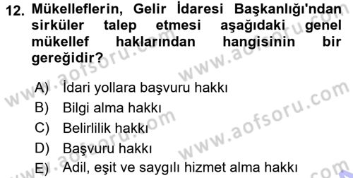 Genel Vergi Hukuku Dersi 2015 - 2016 Yılı (Final) Dönem Sonu Sınav Soruları 12. Soru