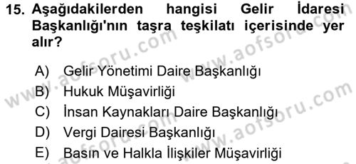 Genel Vergi Hukuku Dersi 2015 - 2016 Yılı (Final) Dönem Sonu Sınav Soruları 15. Soru