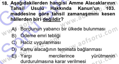 Genel Vergi Hukuku Dersi 2015 - 2016 Yılı (Final) Dönem Sonu Sınav Soruları 18. Soru