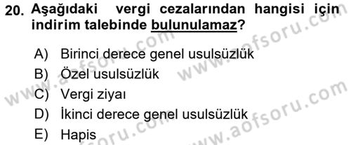 Genel Vergi Hukuku Dersi 2015 - 2016 Yılı (Final) Dönem Sonu Sınav Soruları 20. Soru