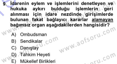 Genel Vergi Hukuku Dersi 2015 - 2016 Yılı (Final) Dönem Sonu Sınav Soruları 9. Soru