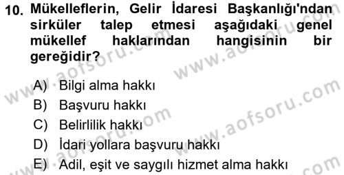 Genel Vergi Hukuku Dersi 2015 - 2016 Yılı Tek Ders Sınav Soruları 10. Soru