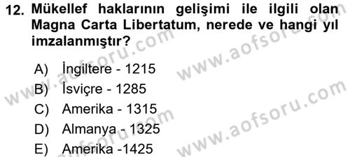 Genel Vergi Hukuku Dersi 2015 - 2016 Yılı Tek Ders Sınav Soruları 12. Soru