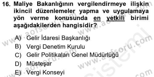 Genel Vergi Hukuku Dersi 2015 - 2016 Yılı Tek Ders Sınav Soruları 16. Soru