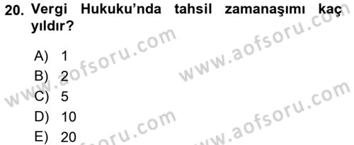 Genel Vergi Hukuku Dersi 2015 - 2016 Yılı Tek Ders Sınav Soruları 20. Soru