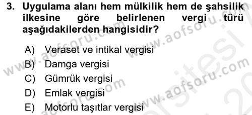Genel Vergi Hukuku Dersi 2015 - 2016 Yılı Tek Ders Sınav Soruları 3. Soru