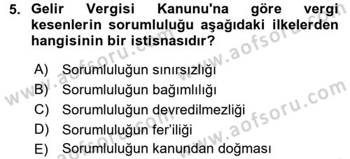 Genel Vergi Hukuku Dersi 2015 - 2016 Yılı Tek Ders Sınav Soruları 5. Soru