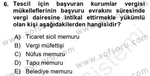 Genel Vergi Hukuku Dersi 2015 - 2016 Yılı Tek Ders Sınav Soruları 6. Soru