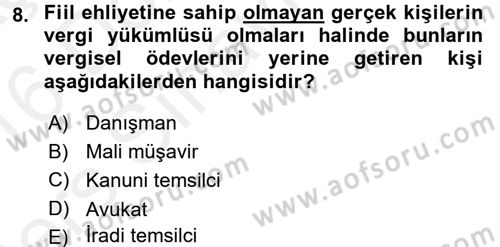 Genel Vergi Hukuku Dersi 2015 - 2016 Yılı Tek Ders Sınav Soruları 8. Soru