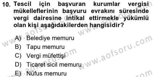 Genel Vergi Hukuku Dersi 2016 - 2017 Yılı 3 Ders Sınav Soruları 10. Soru