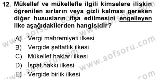 Genel Vergi Hukuku Dersi 2016 - 2017 Yılı 3 Ders Sınav Soruları 12. Soru