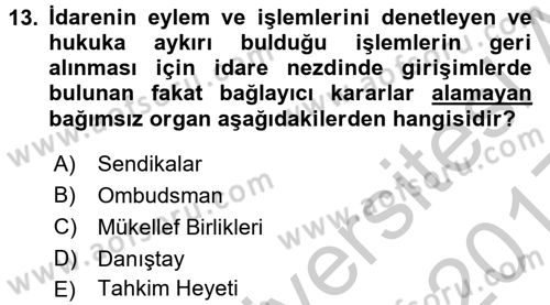 Genel Vergi Hukuku Dersi 2016 - 2017 Yılı 3 Ders Sınav Soruları 13. Soru