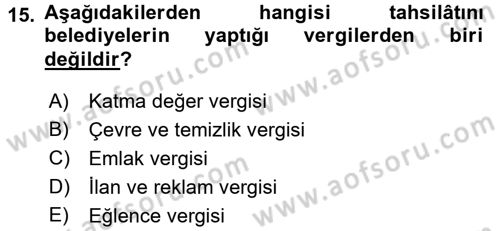 Genel Vergi Hukuku Dersi 2016 - 2017 Yılı 3 Ders Sınav Soruları 15. Soru