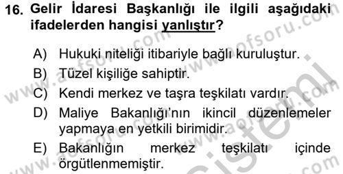 Genel Vergi Hukuku Dersi 2016 - 2017 Yılı 3 Ders Sınav Soruları 16. Soru