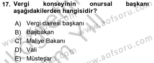 Genel Vergi Hukuku Dersi 2016 - 2017 Yılı 3 Ders Sınav Soruları 17. Soru