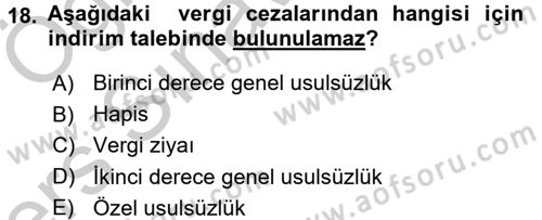 Genel Vergi Hukuku Dersi 2016 - 2017 Yılı 3 Ders Sınav Soruları 18. Soru