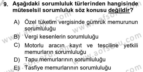 Genel Vergi Hukuku Dersi 2016 - 2017 Yılı 3 Ders Sınav Soruları 9. Soru
