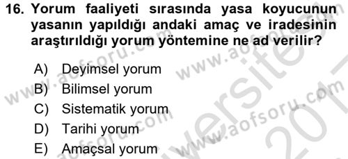 Genel Vergi Hukuku Dersi 2016 - 2017 Yılı (Vize) Ara Sınav Soruları 16. Soru