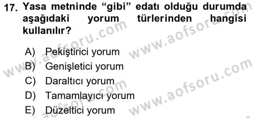 Genel Vergi Hukuku Dersi 2016 - 2017 Yılı (Vize) Ara Sınav Soruları 17. Soru