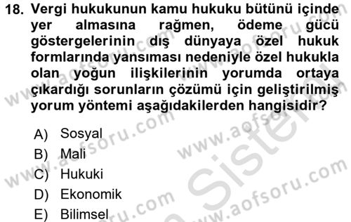 Genel Vergi Hukuku Dersi 2016 - 2017 Yılı (Vize) Ara Sınav Soruları 18. Soru
