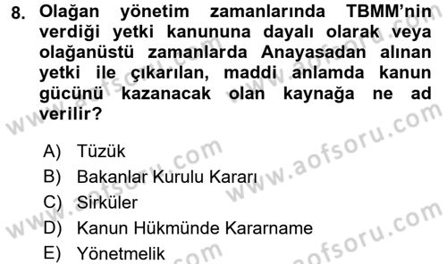 Genel Vergi Hukuku Dersi 2016 - 2017 Yılı (Vize) Ara Sınav Soruları 8. Soru