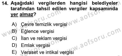 Genel Vergi Hukuku Dersi 2016 - 2017 Yılı (Final) Dönem Sonu Sınav Soruları 14. Soru