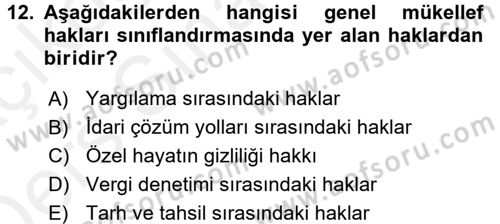 Genel Vergi Hukuku Dersi 2017 - 2018 Yılı 3 Ders Sınav Soruları 12. Soru