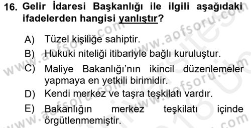 Genel Vergi Hukuku Dersi 2017 - 2018 Yılı 3 Ders Sınav Soruları 16. Soru