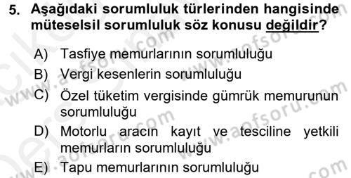 Genel Vergi Hukuku Dersi 2017 - 2018 Yılı 3 Ders Sınav Soruları 5. Soru