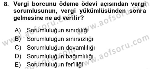 Genel Vergi Hukuku Dersi 2017 - 2018 Yılı 3 Ders Sınav Soruları 8. Soru