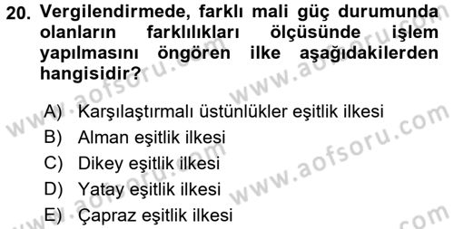 Genel Vergi Hukuku Dersi 2017 - 2018 Yılı (Vize) Ara Sınav Soruları 20. Soru