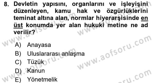 Genel Vergi Hukuku Dersi 2017 - 2018 Yılı (Vize) Ara Sınav Soruları 8. Soru