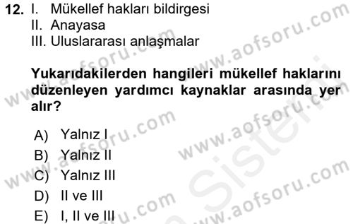 Genel Vergi Hukuku Dersi 2017 - 2018 Yılı (Final) Dönem Sonu Sınav Soruları 12. Soru